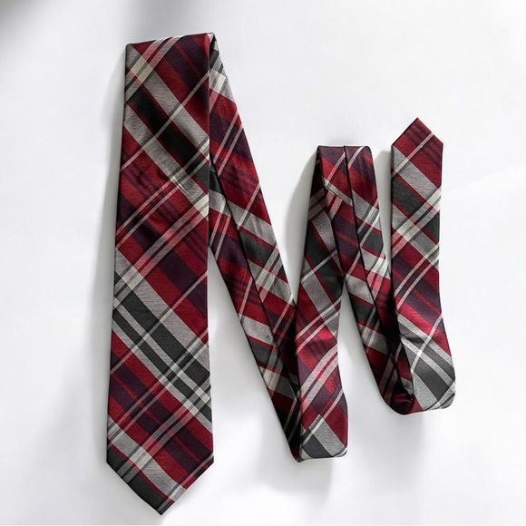 EXPRESS Burgundy Plaid Tie - Red/Black/Gray (OS) - Picture 1 of 5